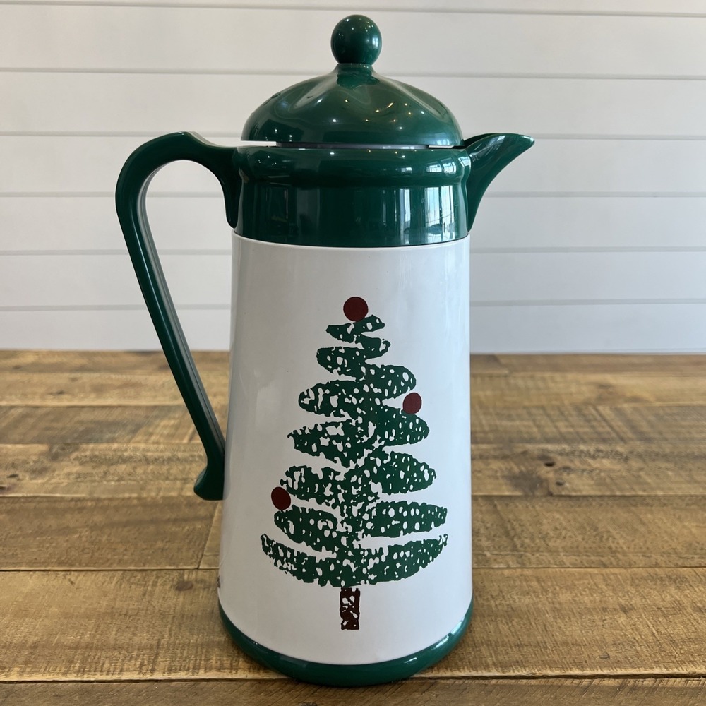 VTG Furio Spongeware Christmas Tree Thermal Coffee Pot Carafe Holiday 32oz EUC